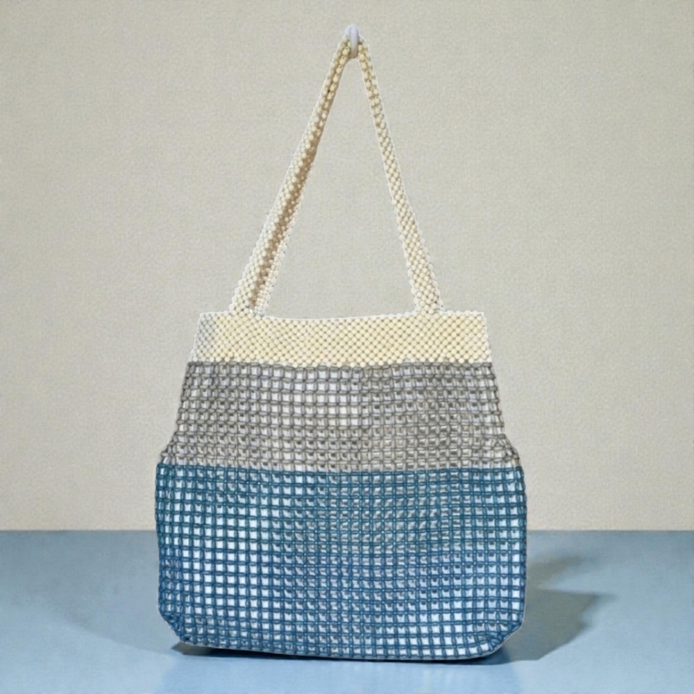 Vintage La Regale Macrame Beaded Striped Evening Hand Bag